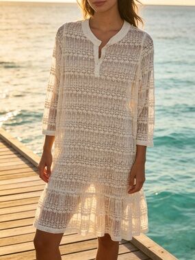 POL Dress Boho Knit Crotchet Coverup Ivory Sz S